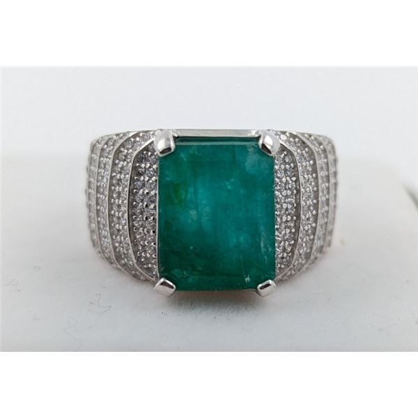 8.9 ct Certified Silver Emerald gemstone Ring ($12,769 Appraisal)