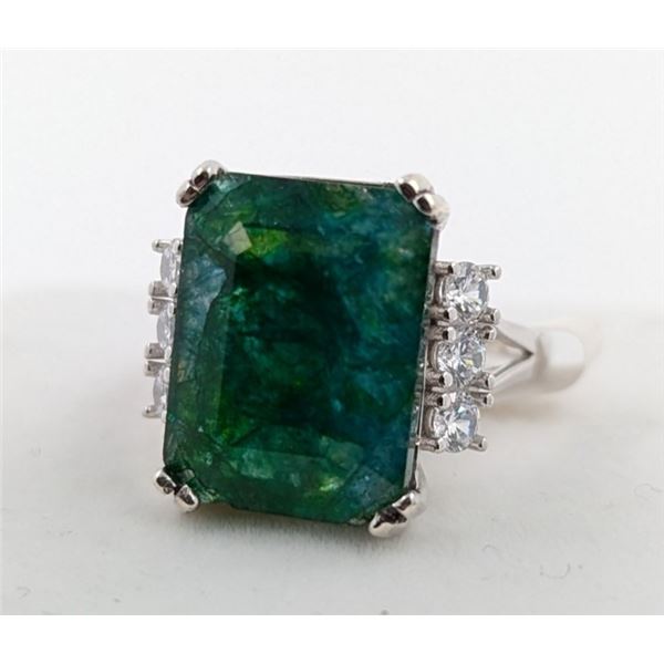 5.9 ct Certified Silver Emerald gemstone Ring ($19,588 Appraisal)
