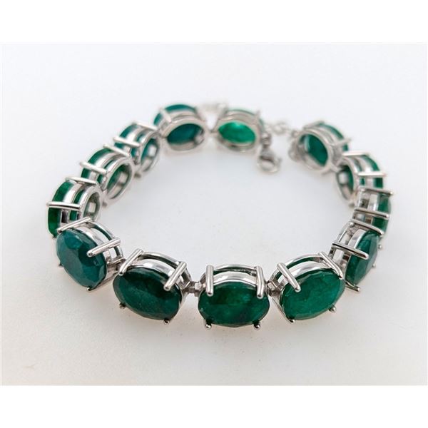18.6 ct Certified Silver Emerald gemstone Bracelet ($21,339 Appraisal)