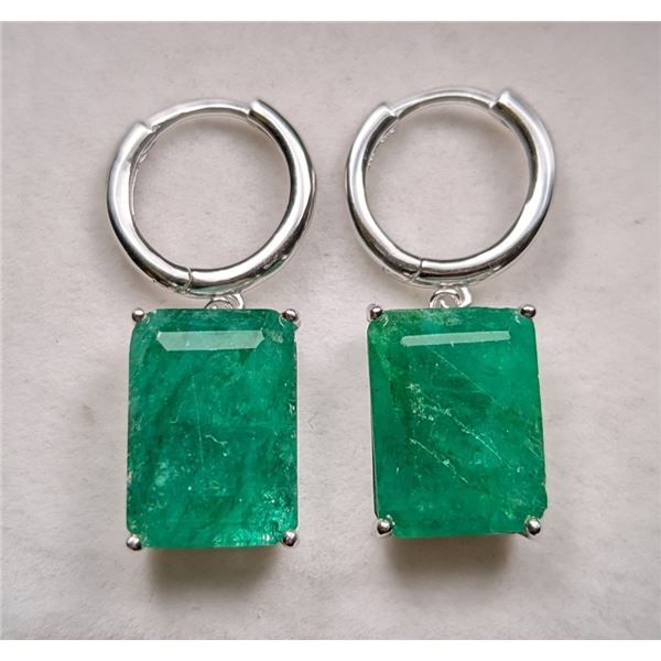 6 ct Certified Silver Emerald gemstone Earings ($11,140 Appraisal)