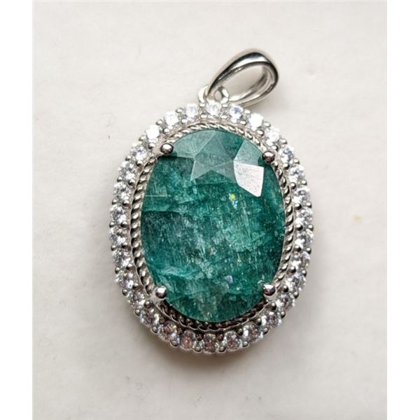 5.6 ct Certified Silver Emerald gemstone Pendant ($14,700 Appraisal)