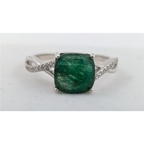 2.2 ct Certified Silver Emerald gemstone Ring ($3,310 Appraisal)