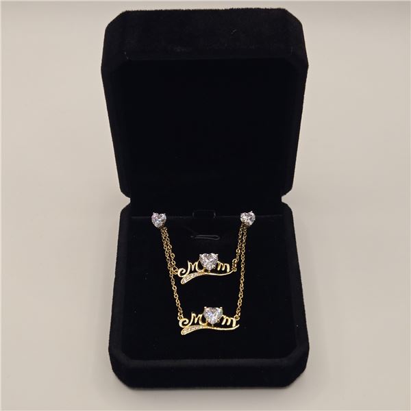 14k Gold Plated 1.0ct Heart Cut Simulated Diamond (CZ) 3-pcs Mom Heart Set - includes Necklace, Brac