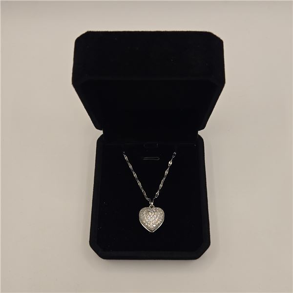 Platinum Plated 20.0mm Simulated Diamond (CZ) HeartLocket Necklace w/ 7.0mm Synthetic Pearl - Chain 
