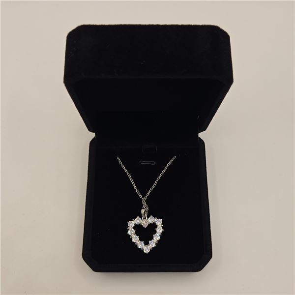 Platinum Plated 2.4tcw Simulated Diamond (CZ) Heart Necklace - Adjustable 16"-18" Long