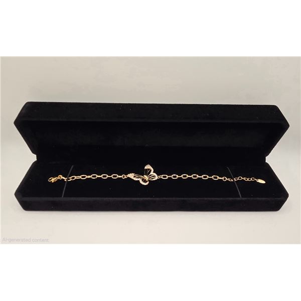 18k Gold Plated 28.0mm Simulated Diamond (CZ) Butterfly Bracelet - Adjustable 6"-7" Long