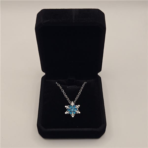 Platinum Plated 34.0mm Simulated Diamond (CZ) Snowflak Necklace - Chain 18" Long