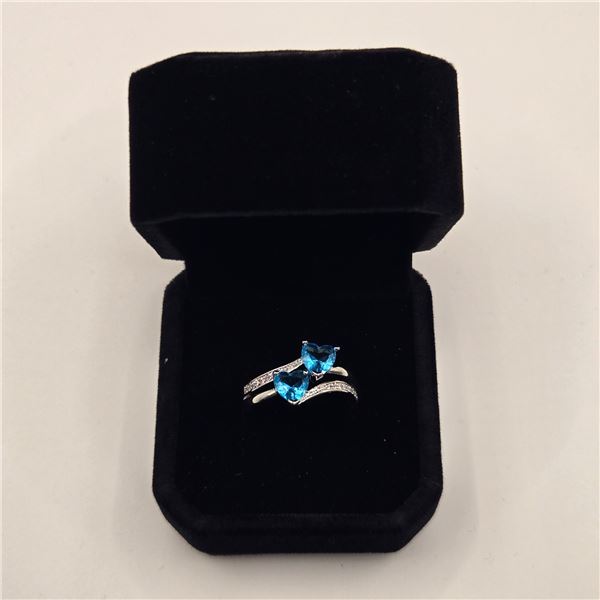 Platinum Plated 1.0tcw Heart Cut Blue Simulated Diamond (CZ) Heart Ring - Size 7