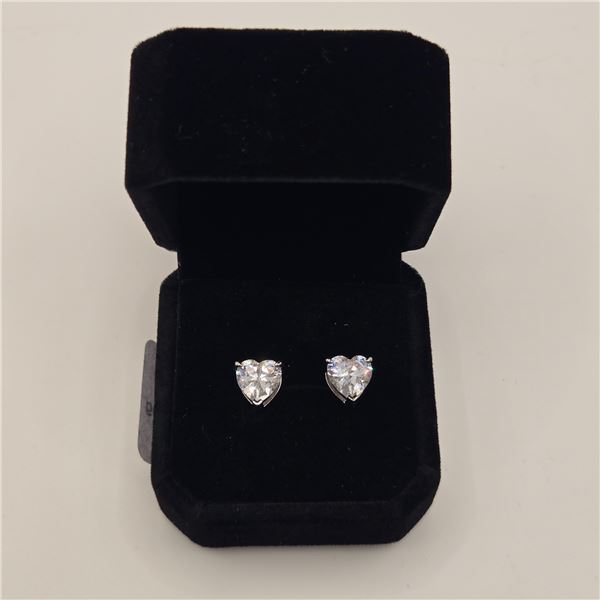 925S 2.0ct Each Heart Cut Simulated Diamond (CZ) Stud Earrings - Mounted in 925 Sterling Silver w/ W