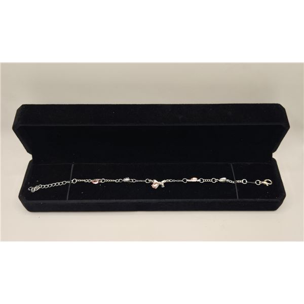 Platinum Plated Pear Cut Pink Simulated Diamond (CZ) Bracelet - 6.75"-8.5" Long
