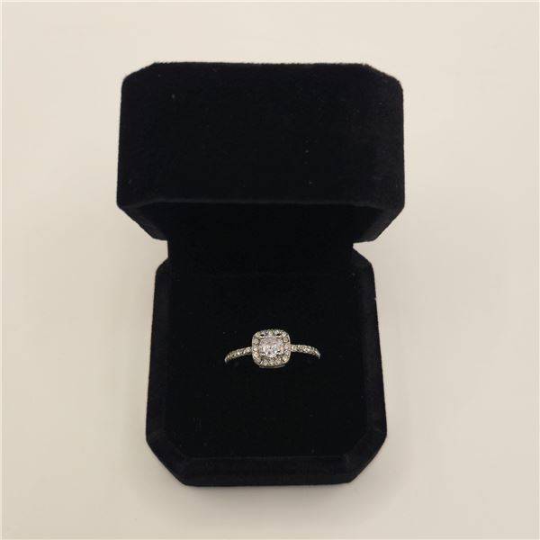 Platinum Plated 0.5ct Simulated Diamond (CZ) Halo Ring - Resizeable