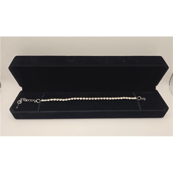 Platinum Plated 3.5mm Simulated Diamond (CZ) Tennis Bracelet - Adjustable Chain 7" to 9" long