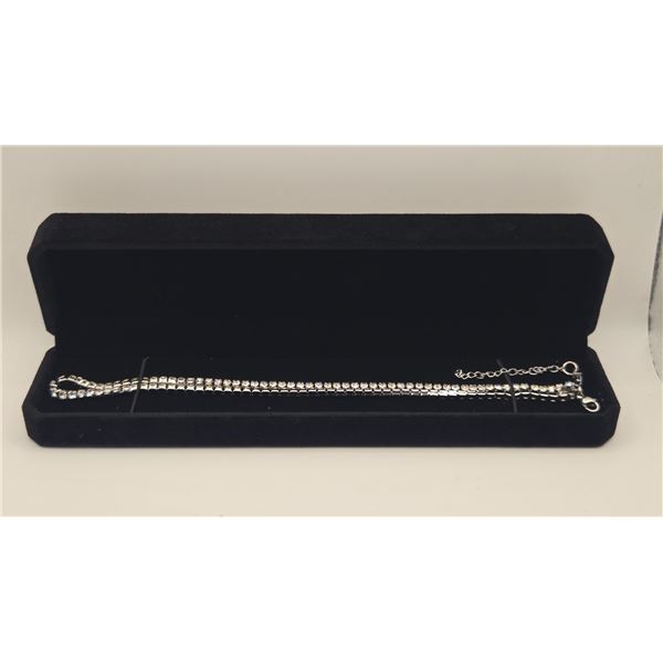 Platinum Plated 2.5mm Simulated Diamond (CZ) Tennis Necklace - Adjustable Chain 18" to 20" long