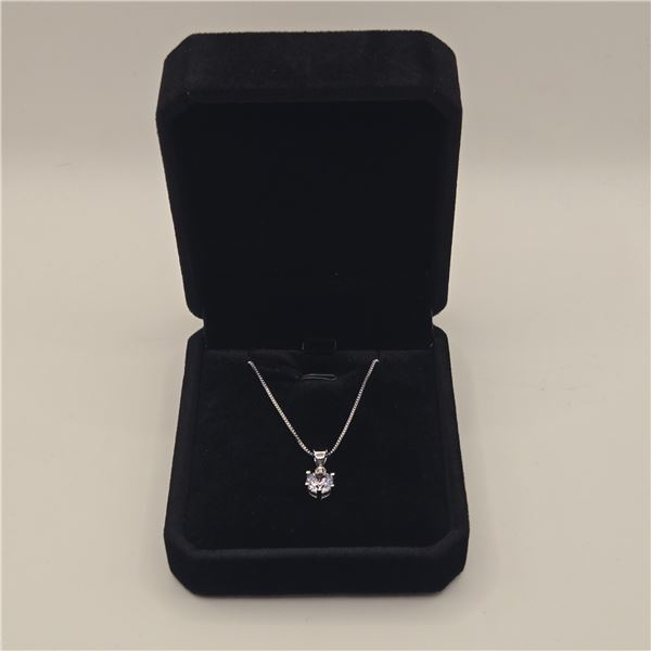 925S 1.0ct Moissanite Lab Diamond Solitaire Necklace - Adjustable 16" to 17.5" Long, Mounted in 925 