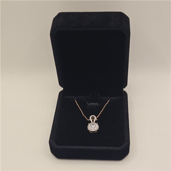 18k Gold Plated 18.0mm Simulated Diamond (CZ) Cluster Necklace - Chain 17" Long
