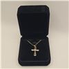 Image 1 : 14K Gold Plated 34.0mm Simulated Diamond (CZ) Cross Necklace - Adjustable 17" -18" Long