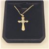 Image 2 : 14K Gold Plated 34.0mm Simulated Diamond (CZ) Cross Necklace - Adjustable 17" -18" Long