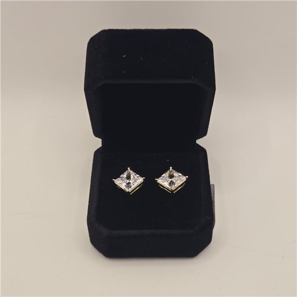 14K Gold Plated 3.0ct Each Princess Cut Simulated Diamond (CZ) Stud Earrings