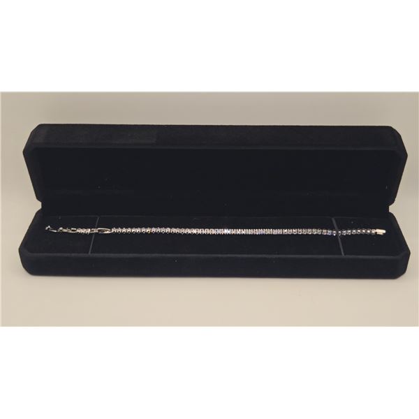 Platinum Plated 2.5mm Princess Cut Simulated Diamond (CZ) Tennis Bracelet - Adjustable Chain 7" to 8