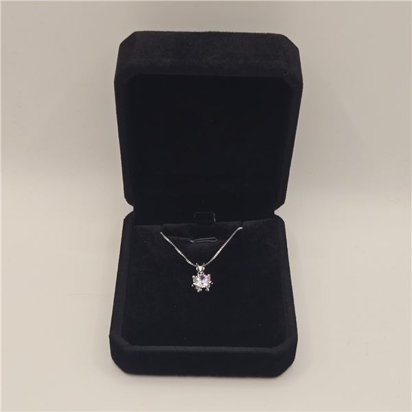 925S 1.0ct Moissanite Lab Diamond Heart Prompt Necklace - Adjustable 16" to 17.5" Long, Mounted in 9