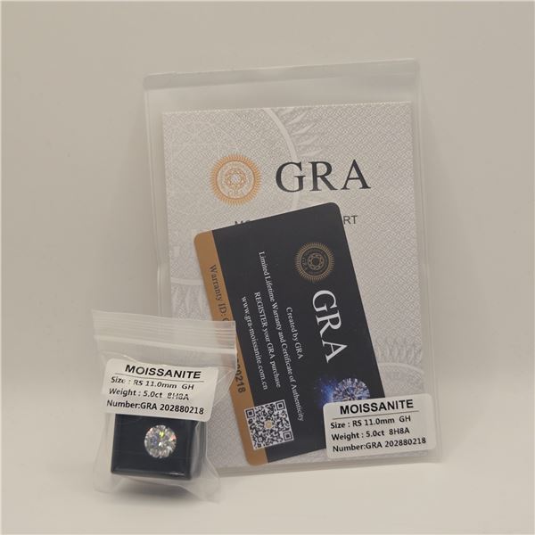 5.0ct Moissanite Lab Diamond, Round Brilliant Cut - D - VVS1, Tests Positive with a Tester