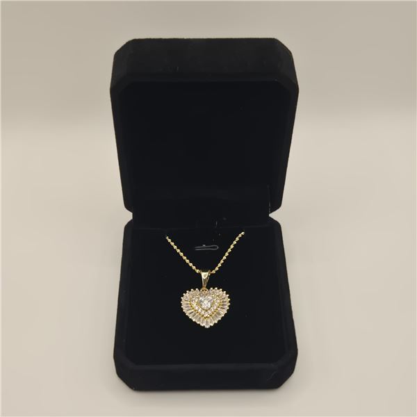 14K Gold Plated 0.55ct Heart Cut Simulated Diamond  (CZ) Heart Cluster Necklace - Chain 18" Long