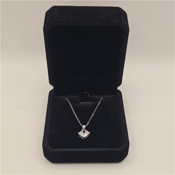 925S 1.5ct Princess Cut Simulated Diamond (CZ) Necklaace - Adjustable 16" to 18" Long, Mounted in 92
