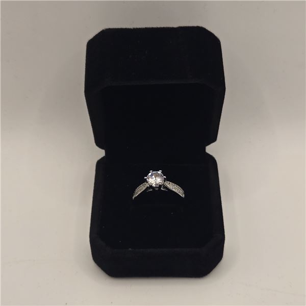 Platinum Plated 1.0ct Simulated Diamond (CZ) Chanel Ring - Resizeable