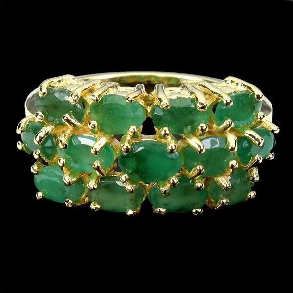 EXCEPTIONAL OVAL EMERALD RING IN 14K YELLOW PLATED GOLD OVER 925 STERLING SILVER - SIZE 8 - APPRAISE