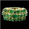Image 1 : EXCEPTIONAL OVAL EMERALD RING IN 14K YELLOW PLATED GOLD OVER 925 STERLING SILVER - SIZE 8 - APPRAISE