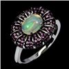 Image 2 : 8X6 mm FIRE OPAL AND DIAMOND CUT RUBY RING IN 14K WHITE GOLD PLATED OVER 925 STERLING SILVER - SIZE 