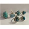 Image 2 : 6 New Blue Turquoise Rings in Silver Settings - all stamped .925 (longest ring is 29 mm) Total weigh