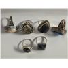 Image 1 : 6 New Polished Natural Agate & Stone Rings in Silver Settings - all stamped .925 (longest ring is 35