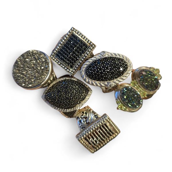 6 New Polished Natural Gemstones in Silver Settings