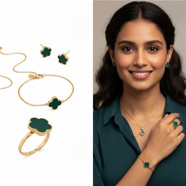 18kt Luxurious G.P. 5 Leaf Clover Enamel Jewellery