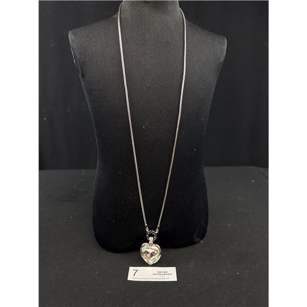 Silver Plated Snake Skin Chain w/ Heart Pendant Necklace, Unmarked 31" L