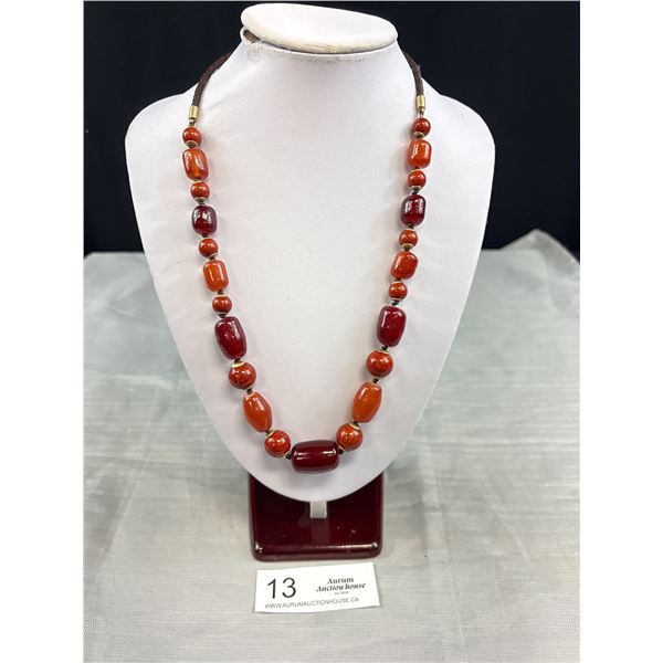 Unusual Amber Colour Beads w/ Black Cord Necklace