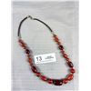 Image 2 : Unusual Amber Colour Beads w/ Black Cord Necklace