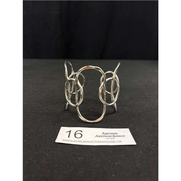 Silver Link Design Open Cuff Bangle
