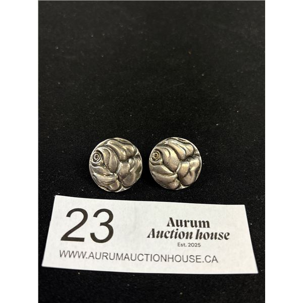 Vintage Pair of Sterling Silver Clip On Earrings, Marked Sterling