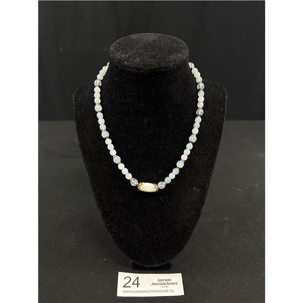 Vintage Opalesque Glass Beads Necklace, Possible Czechoslovakia Origin