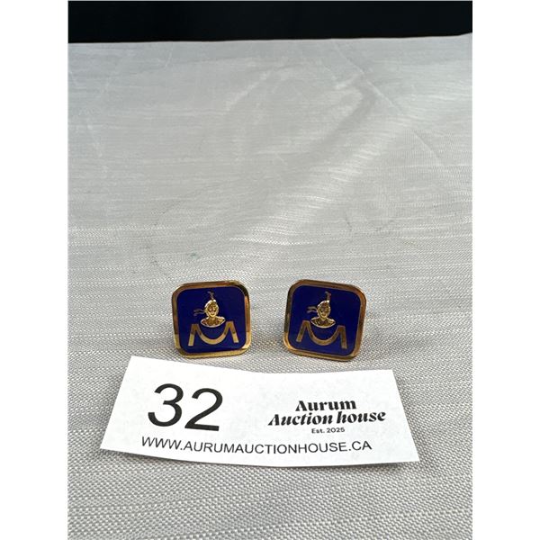 Pair of Vintage Gold Plated w/ Ultra Blue Fraternity Cuff Links