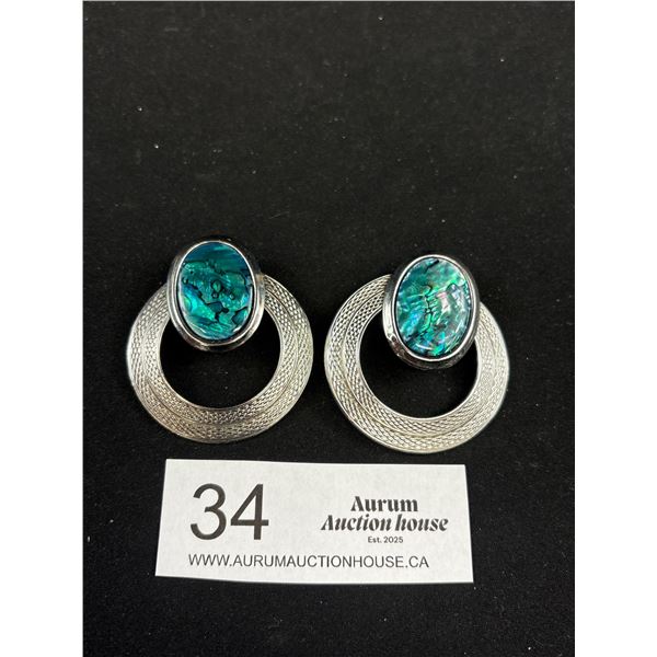 Pair of Silver w/ Abelone Clip On Earrings