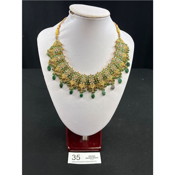 Vintage Gold Plated with Beads + Stones South East Asian Necklace