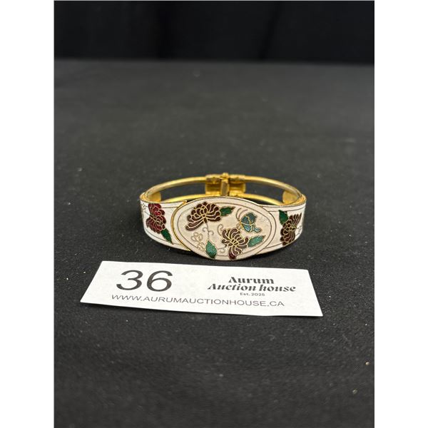 Vintage Gold w/ Enamel Hinged Bangle