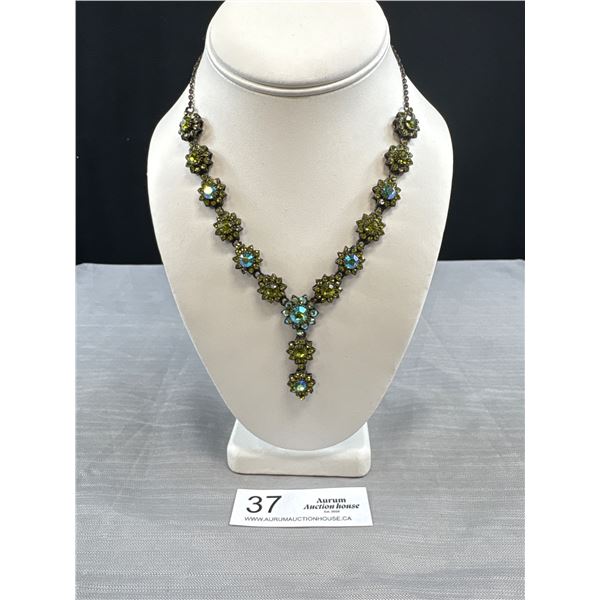 Vintage Black Metal w/ Rhinestones Choker Necklace