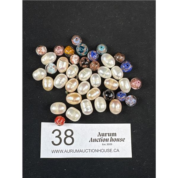 Bag of Real Cultured Pearls + Murano Glass Beads
