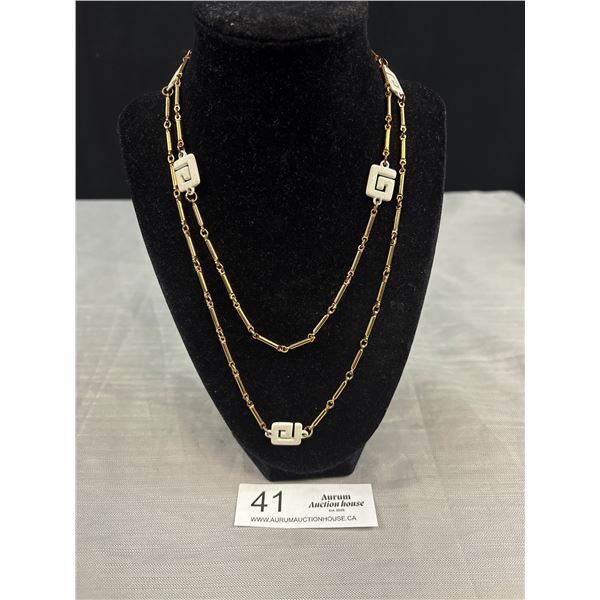 Vintage Gold Plated Linked w/ White Porcelain Necklace, Extra Length