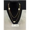 Image 1 : Vintage Gold Plated Linked w/ White Porcelain Necklace, Extra Length