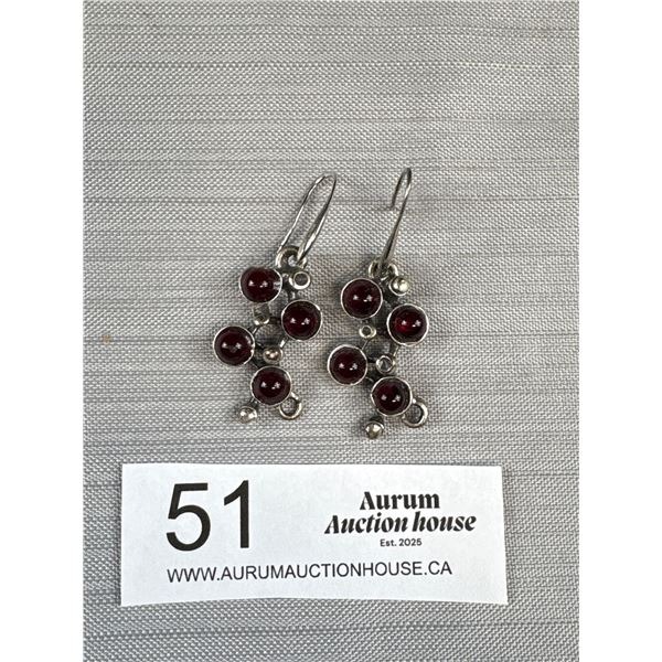 Pair of Vintage Silver w/ Dark Red Stones Earrings